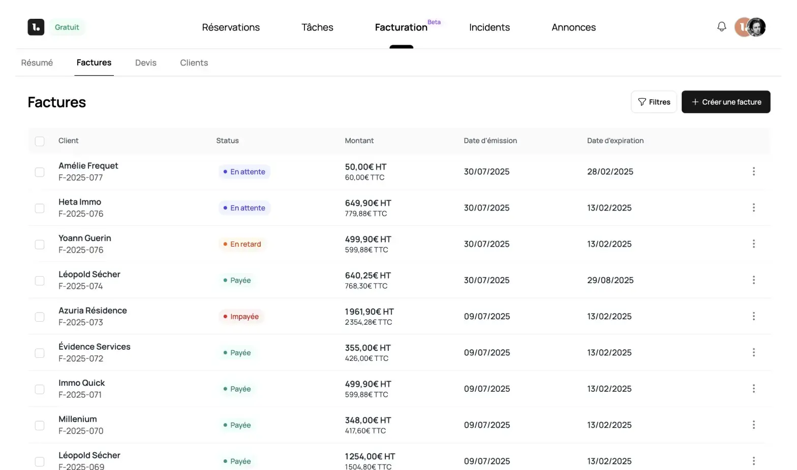 Logiciel de facturation gratuit pour conciergerie locative Airbnb